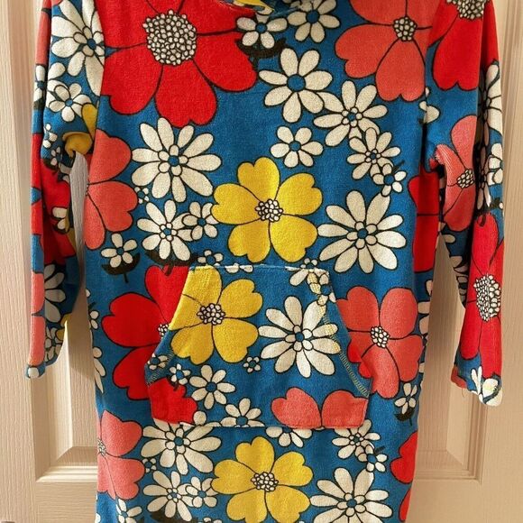 Mini Boden Blue Floral Swim Dress Cover Up Towelling Terry Hooded Girls Size 7-8 - Picture 3 of 10